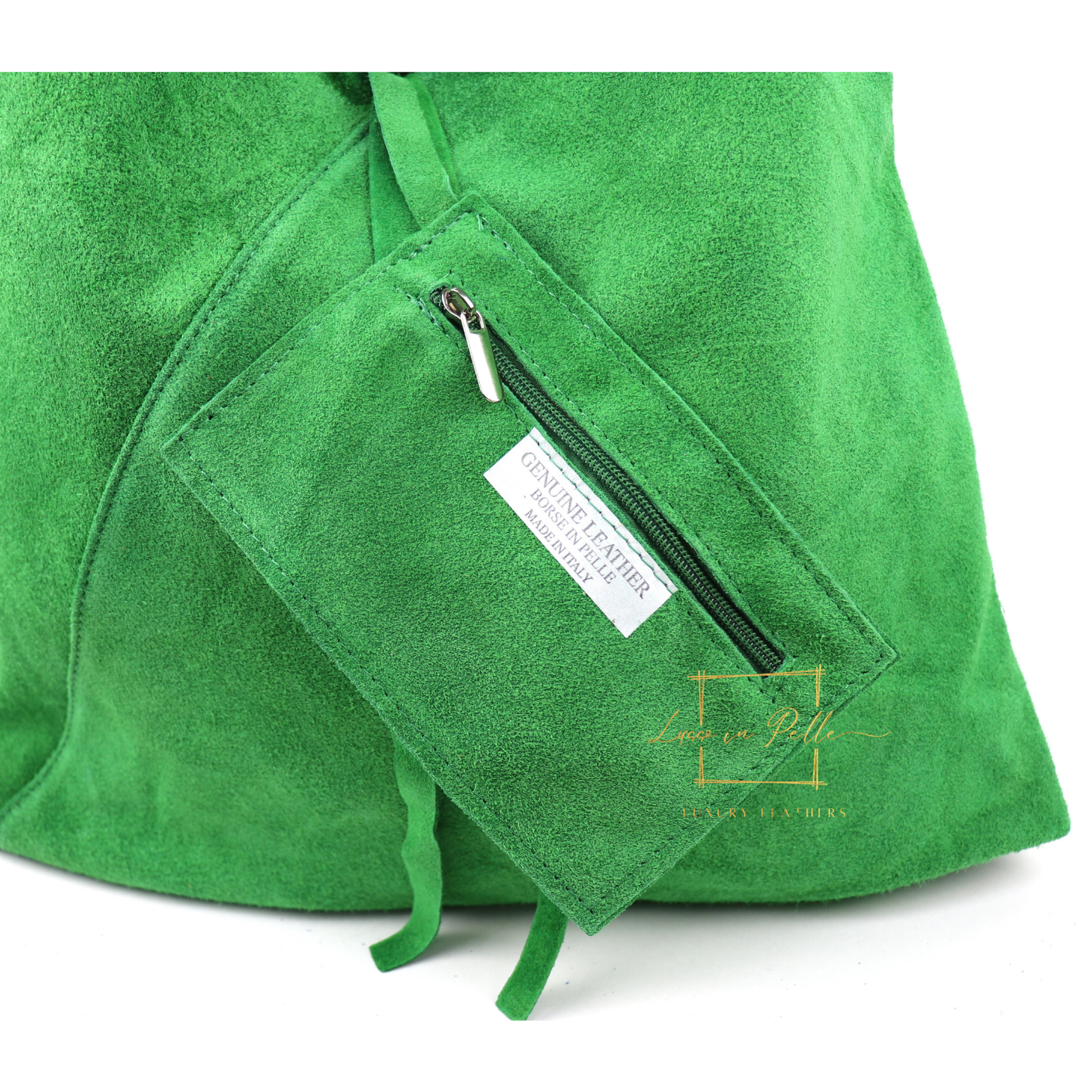 Milano Italian Suede Slouch Hobo Bag with Tan Leather Handle