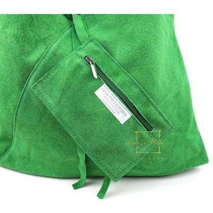 Milano Italian Suede Slouch Hobo Bag with Tan Leather Handle