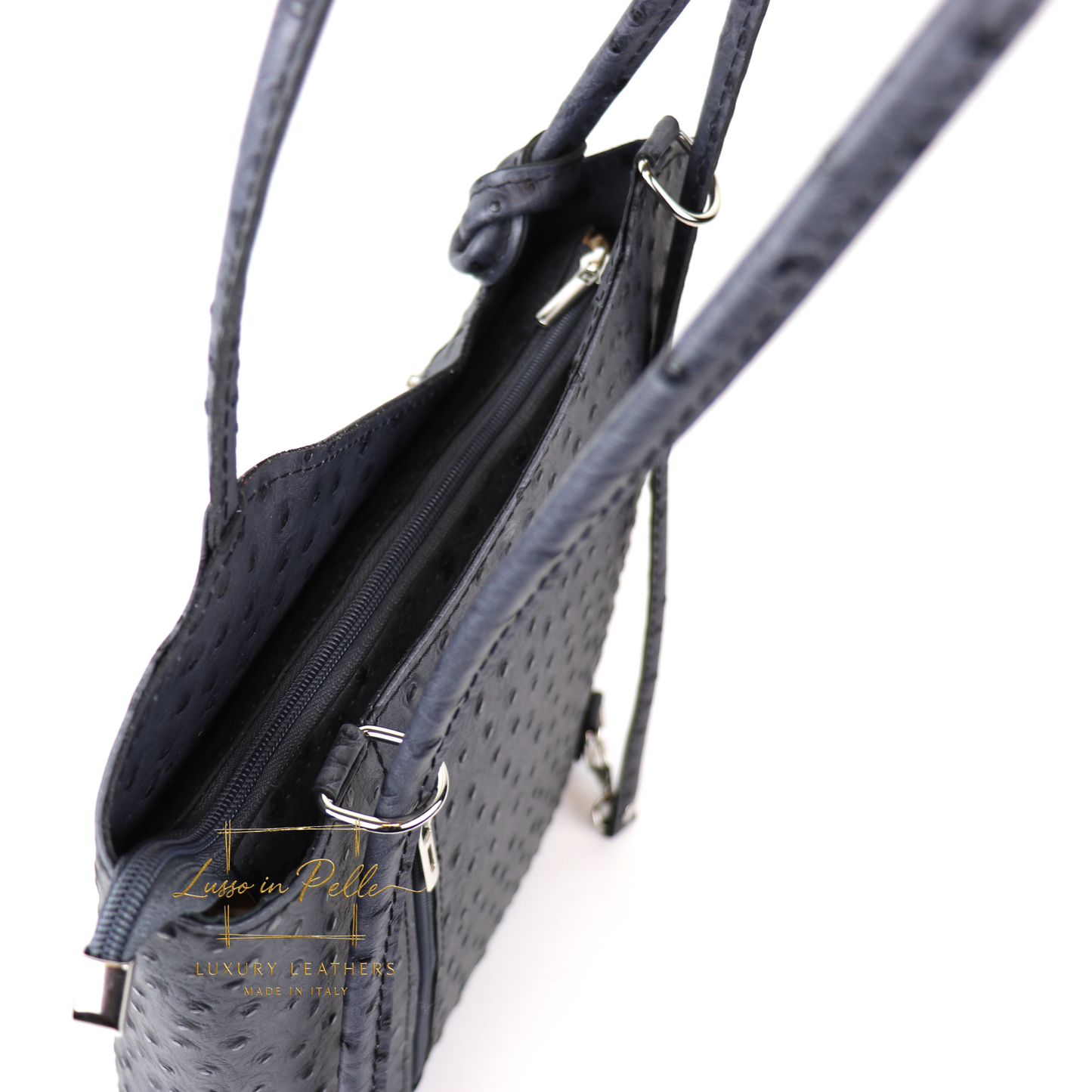 Ostrich Italian Leather Convertible Shoulder Bag Backpack