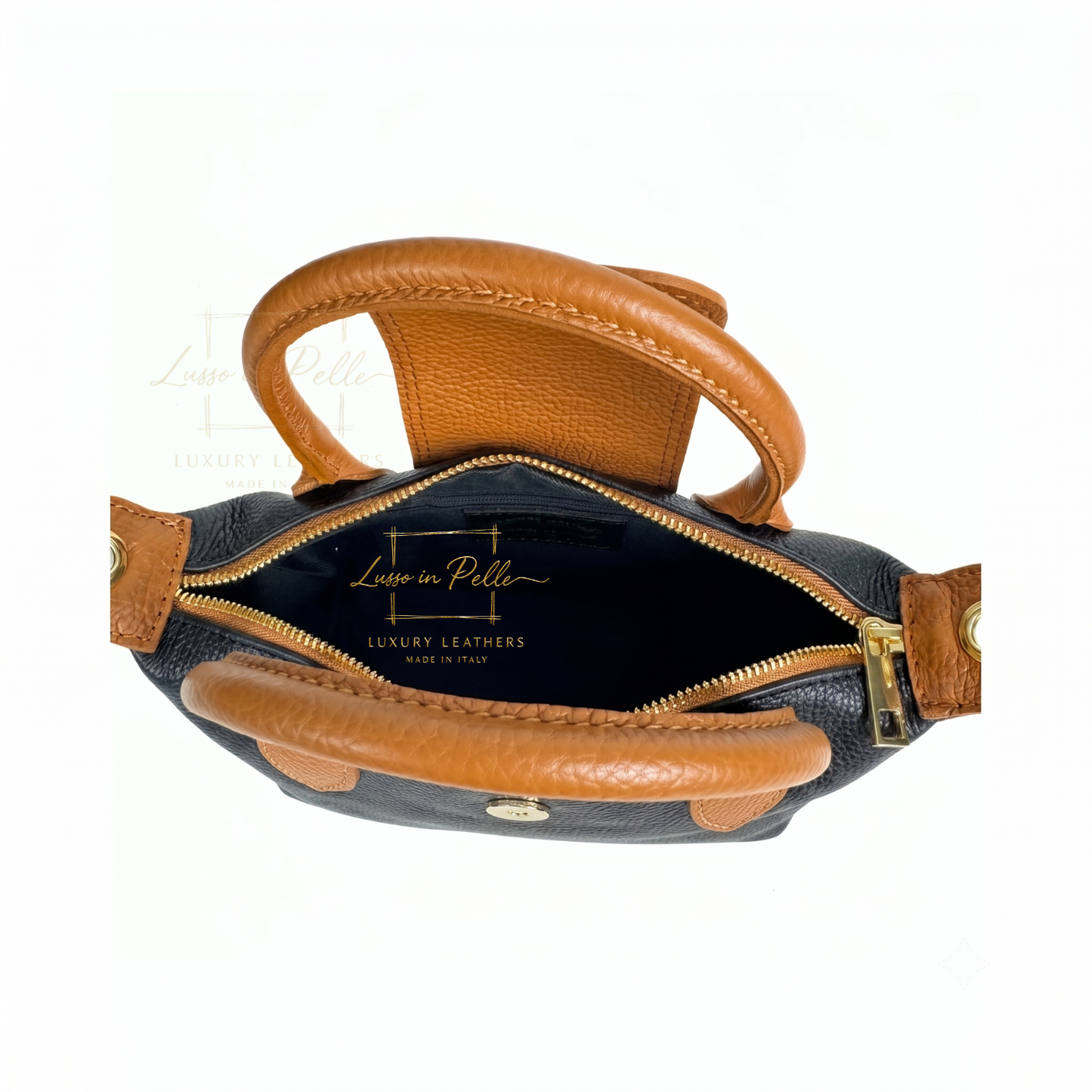Italian Genuine Leather Mini Grab Bag with Detachable Crossbody Strap