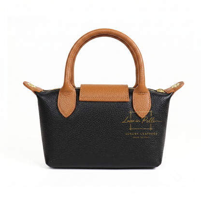 Italian Genuine Leather Mini Grab Bag with Detachable Crossbody Strap