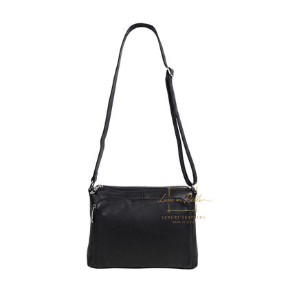Italian Genuine Leather Multi Compartment Crossbody Bag with Front Zip Pocket
