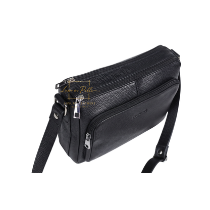 Italian Genuine Leather Multi Compartment Crossbody Bag with Front Zip Pocket