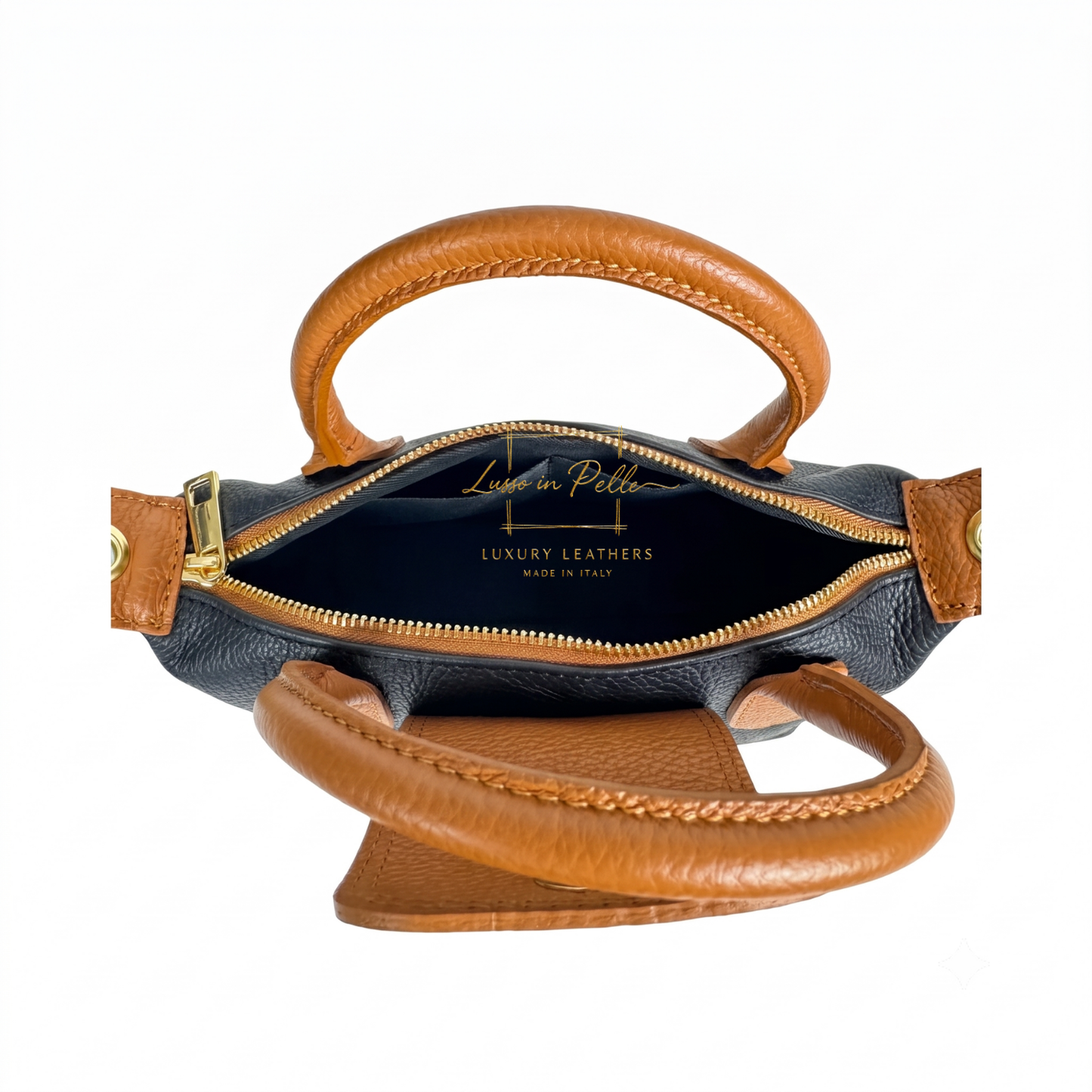 Italian Genuine Leather Mini Grab Bag with Detachable Crossbody Strap