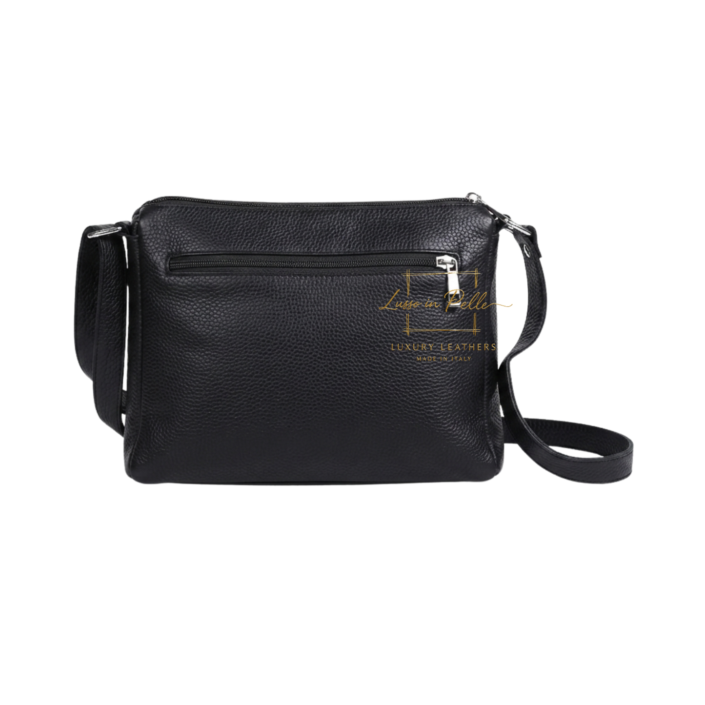 Italian Genuine Leather Multi Compartment Crossbody Bag with Front Zip Pocket