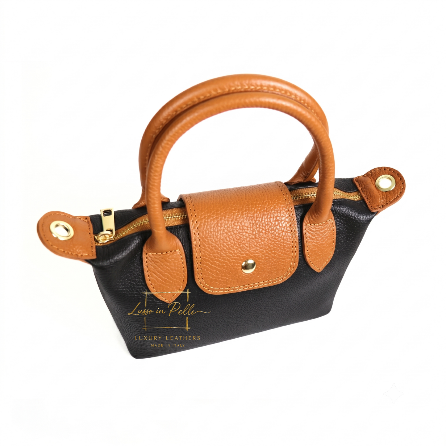 Italian Genuine Leather Mini Grab Bag with Detachable Crossbody Strap