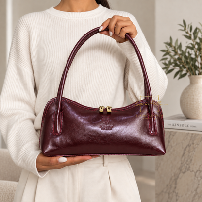 Buffered Leather Elongated Structured Florence Shoulder Bag