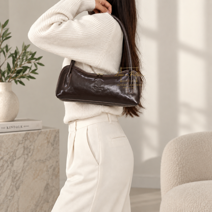 Buffered Leather Elongated Structured Florence Shoulder Bag