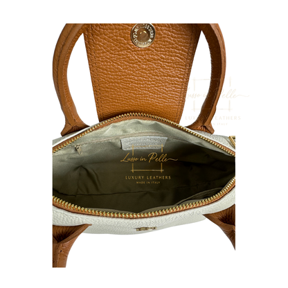Italian Genuine Leather Mini Grab Bag with Detachable Crossbody Strap