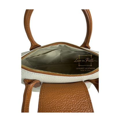 Italian Genuine Leather Mini Grab Bag with Detachable Crossbody Strap