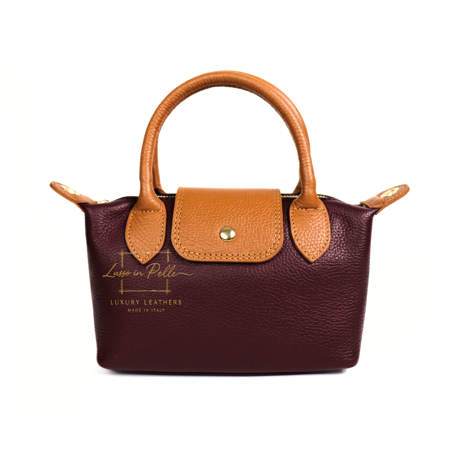 Italian Genuine Leather Mini Grab Bag with Detachable Crossbody Strap