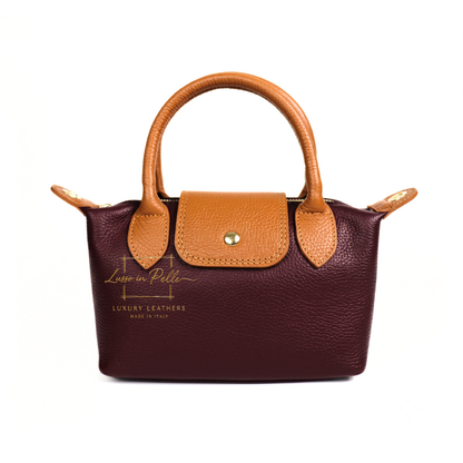 Italian Genuine Leather Mini Grab Bag with Detachable Crossbody Strap