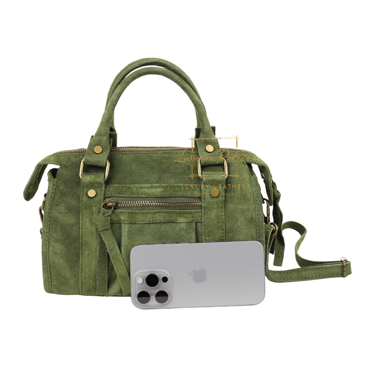 Small Suede Top Handle Crossbody Bag – Soft Genuine Leather Handbag with Detachable Strap