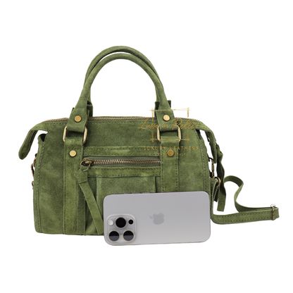 Small Suede Top Handle Crossbody Bag – Soft Genuine Leather Handbag with Detachable Strap
