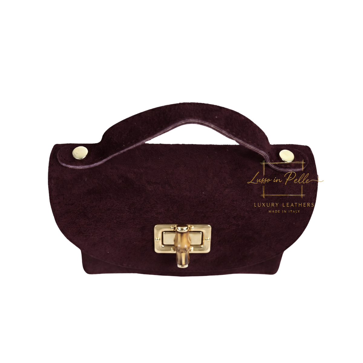 Genuine Suede Mini Top Handle Bag with Bamboo Twist Lock & Chain Strap