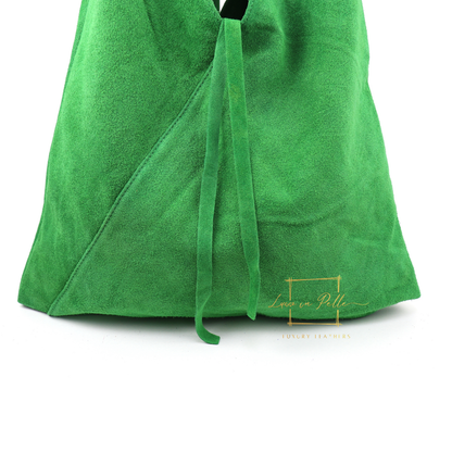 Milano Italian Suede Slouch Hobo Bag with Tan Leather Handle