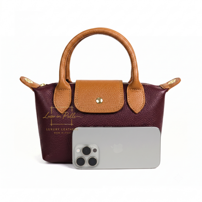 Italian Genuine Leather Mini Grab Bag with Detachable Crossbody Strap