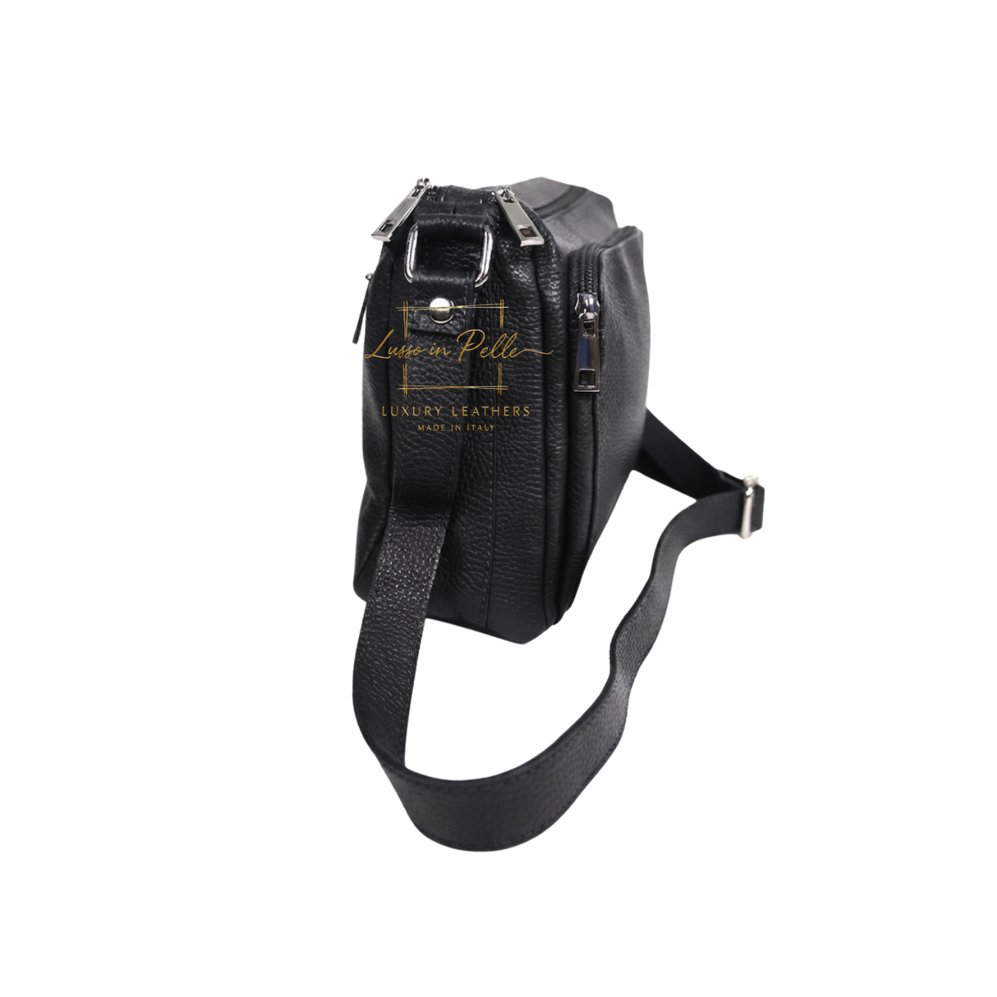 Italian Genuine Leather Multi Compartment Crossbody Bag with Front Zip Pocket
