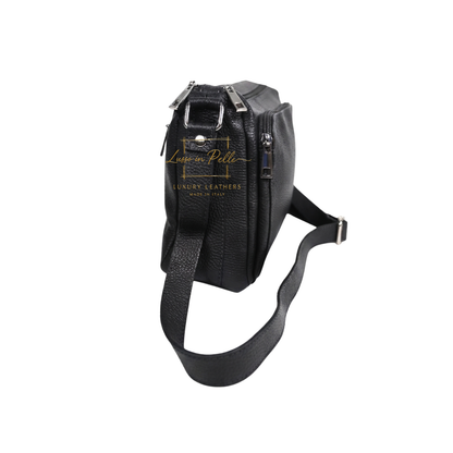 Italian Genuine Leather Multi Compartment Crossbody Bag with Front Zip Pocket