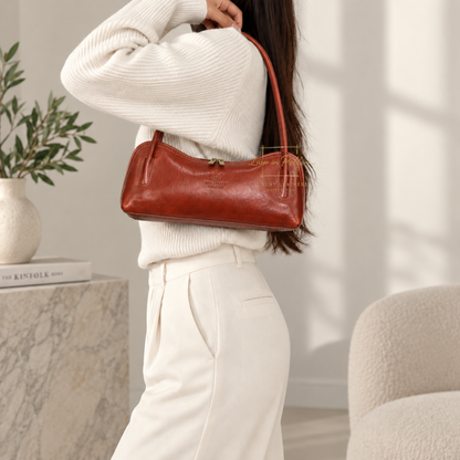 Buffered Leather Elongated Structured Florence Shoulder Bag