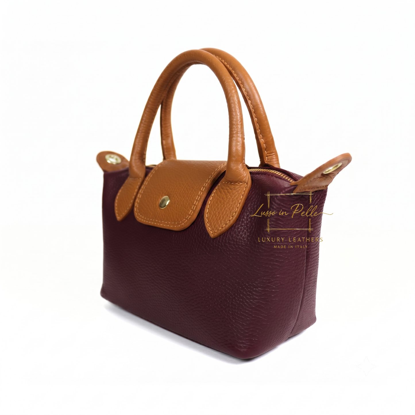 Italian Genuine Leather Mini Grab Bag with Detachable Crossbody Strap