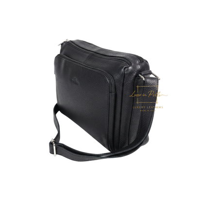 Italian Genuine Leather Multi Compartment Crossbody Bag with Front Zip Pocket
