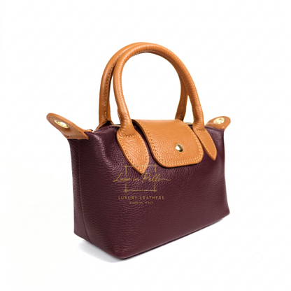 Italian Genuine Leather Mini Grab Bag with Detachable Crossbody Strap
