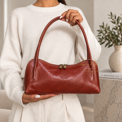 Buffered Leather Elongated Structured Florence Shoulder Bag