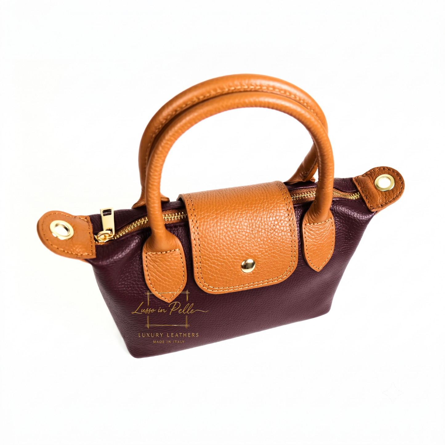 Italian Genuine Leather Mini Grab Bag with Detachable Crossbody Strap