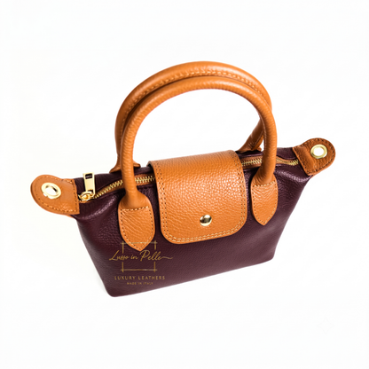 Italian Genuine Leather Mini Grab Bag with Detachable Crossbody Strap