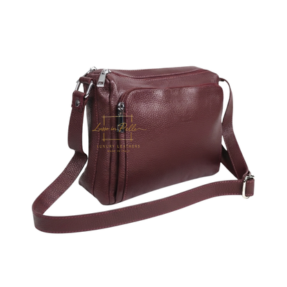 Italian Genuine Leather Multi Compartment Crossbody Bag with Front Zip Pocket