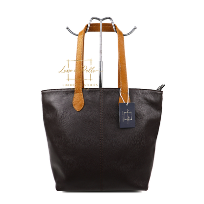 The Essential Tote (Handmade Italian Leather Shoulder Bag Tan Handle)