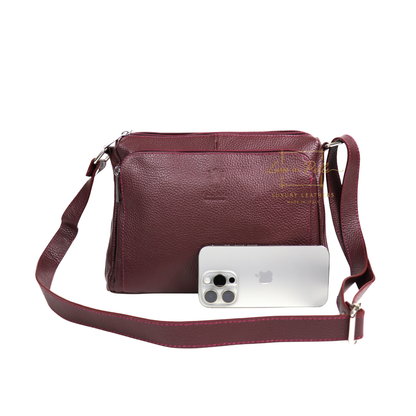 Italian Genuine Leather Multi Compartment Crossbody Bag with Front Zip Pocket