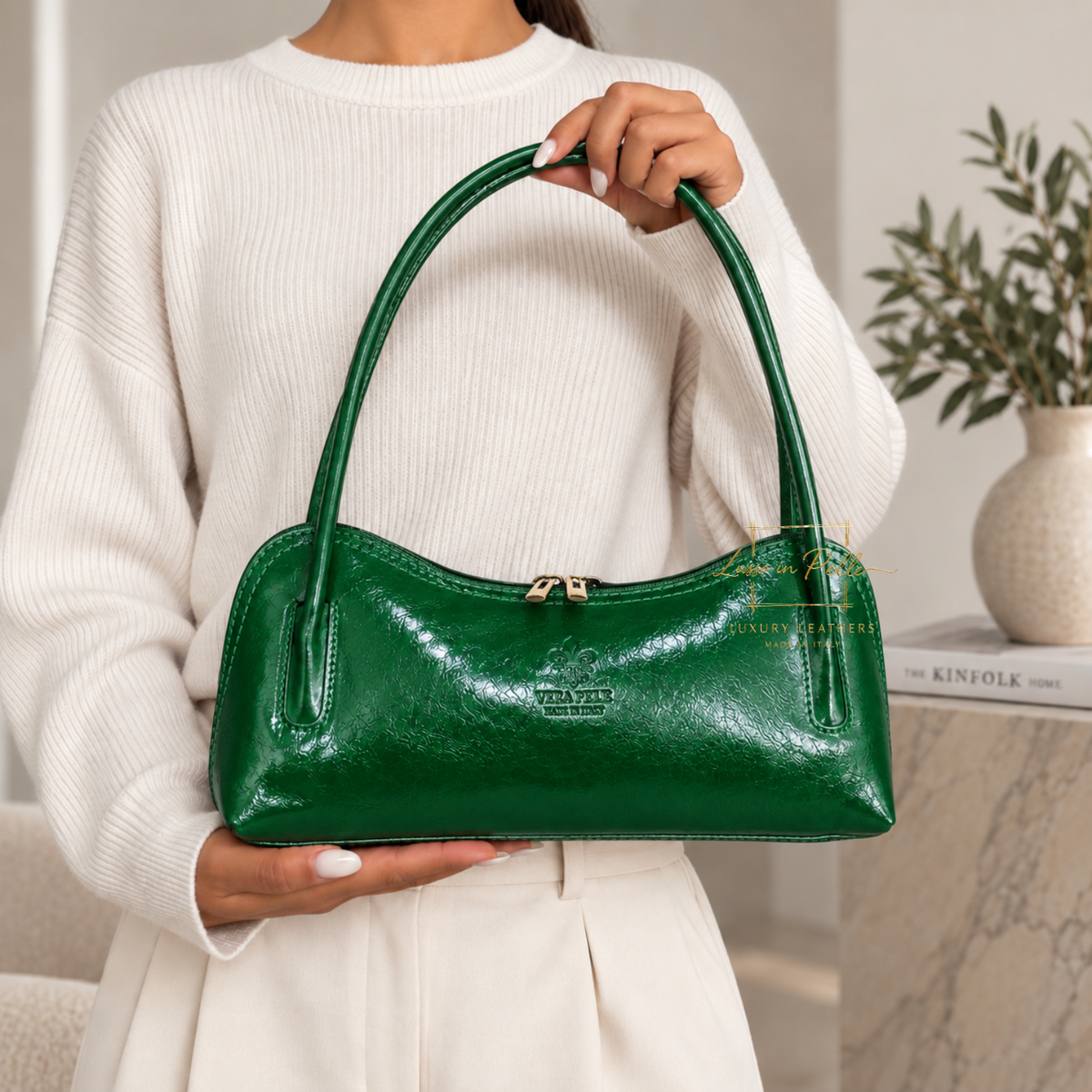 Buffered Leather Elongated Structured Florence Shoulder Bag