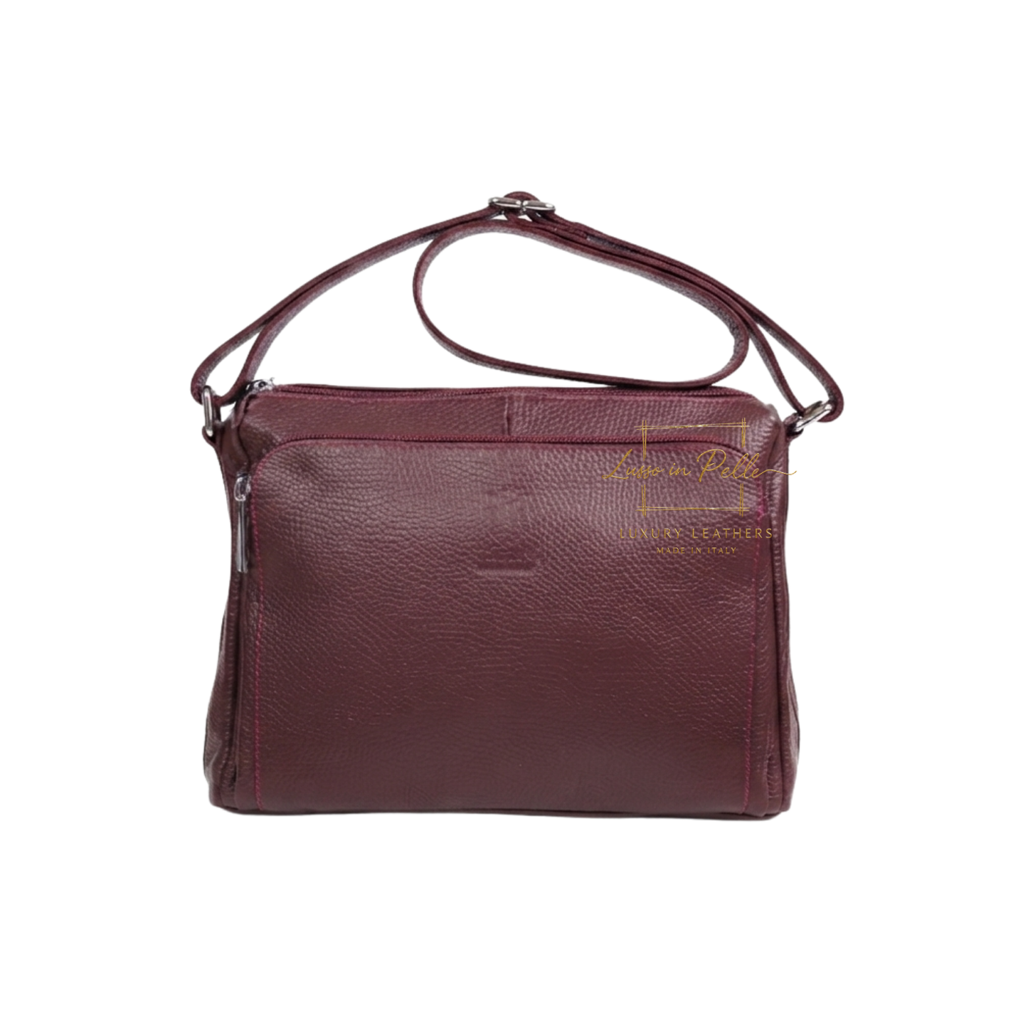 Italian Genuine Leather Multi Compartment Crossbody Bag with Front Zip Pocket
