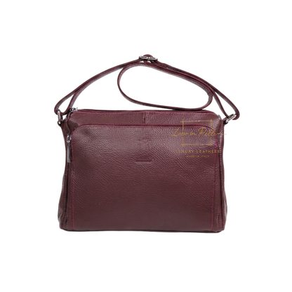 Italian Genuine Leather Multi Compartment Crossbody Bag with Front Zip Pocket