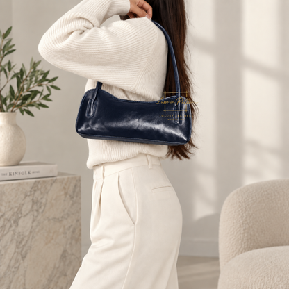 Buffered Leather Elongated Structured Florence Shoulder Bag