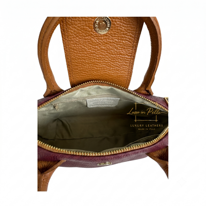 Italian Genuine Leather Mini Grab Bag with Detachable Crossbody Strap