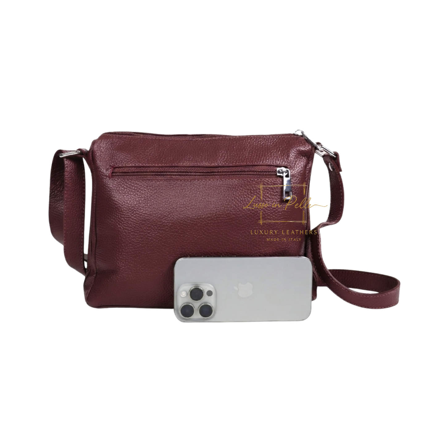 Italian Genuine Leather Multi Compartment Crossbody Bag with Front Zip Pocket