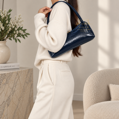 Buffered Leather Elongated Structured Florence Shoulder Bag