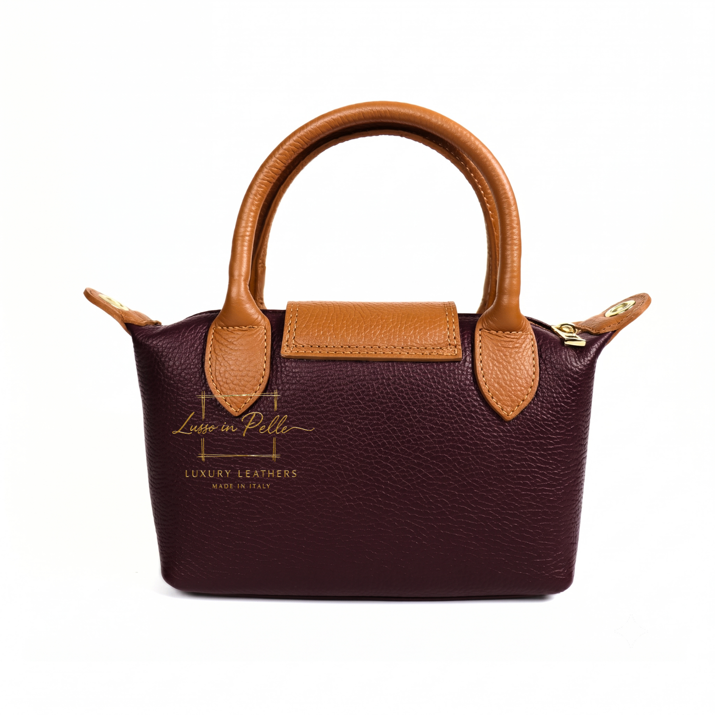Italian Genuine Leather Mini Grab Bag with Detachable Crossbody Strap