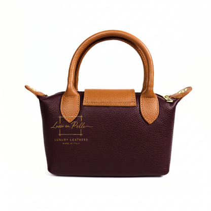 Italian Genuine Leather Mini Grab Bag with Detachable Crossbody Strap