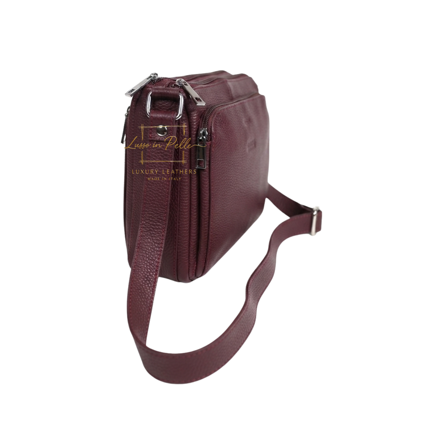 Italian Genuine Leather Multi Compartment Crossbody Bag with Front Zip Pocket