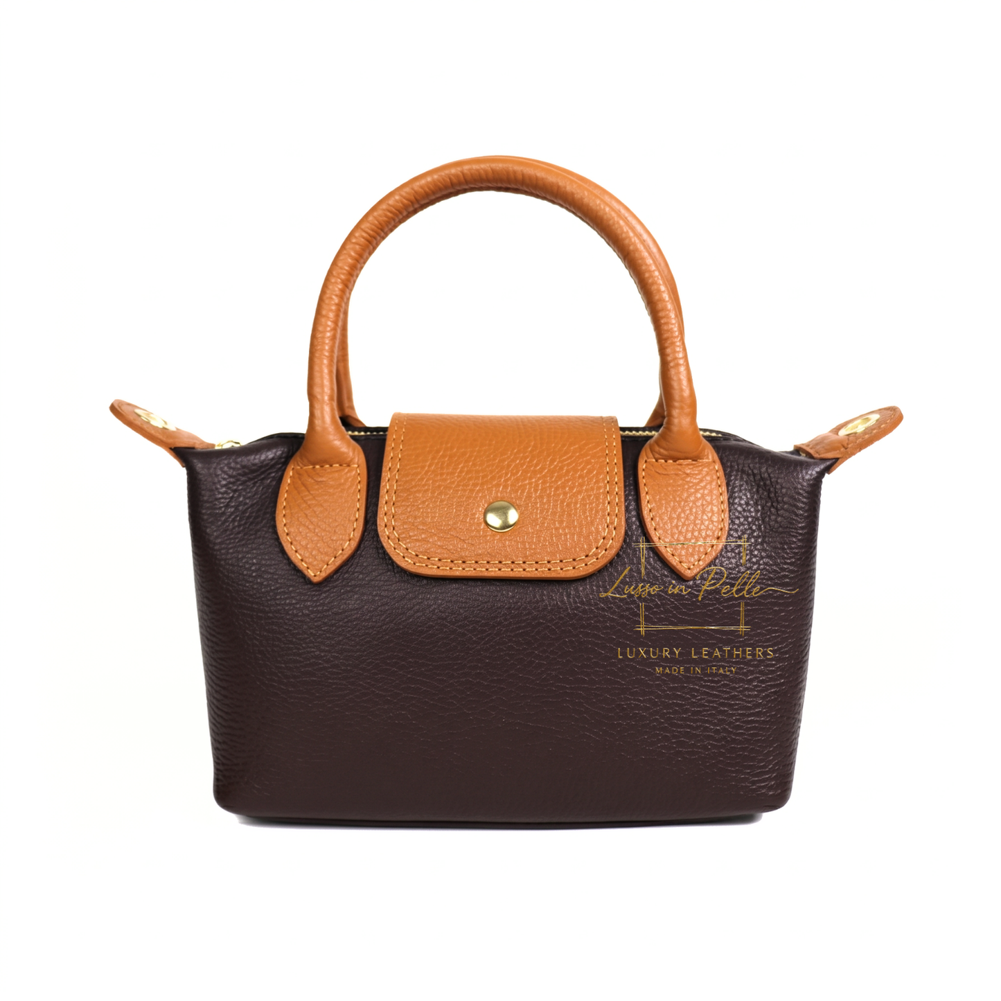 Italian Genuine Leather Mini Grab Bag with Detachable Crossbody Strap