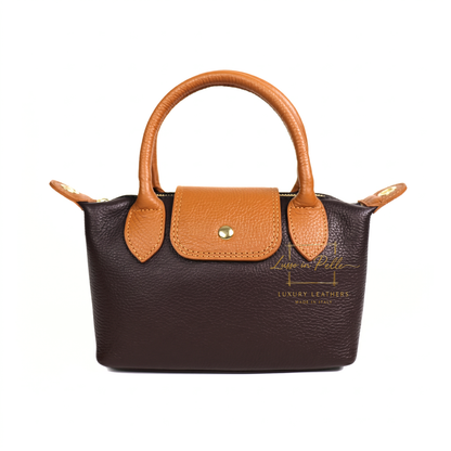 Italian Genuine Leather Mini Grab Bag with Detachable Crossbody Strap