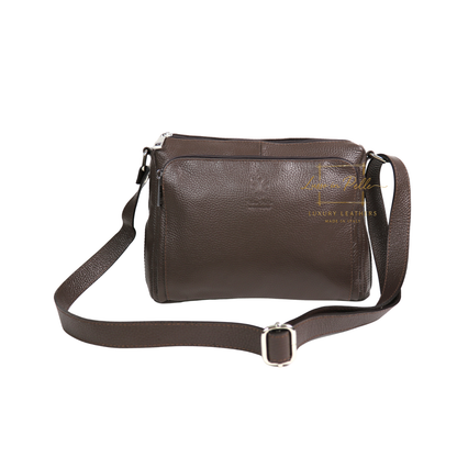Italian Genuine Leather Multi Compartment Crossbody Bag with Front Zip Pocket