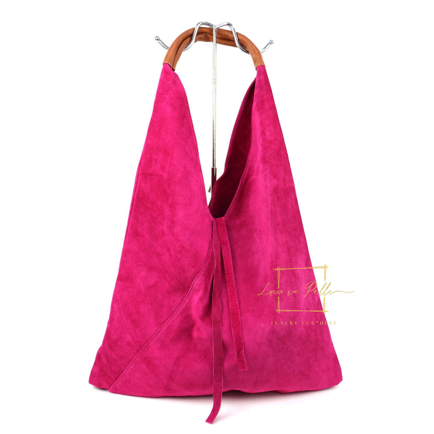 Milano Italian Suede Slouch Hobo Bag with Tan Leather Handle