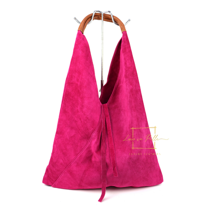 Milano Italian Suede Slouch Hobo Bag with Tan Leather Handle
