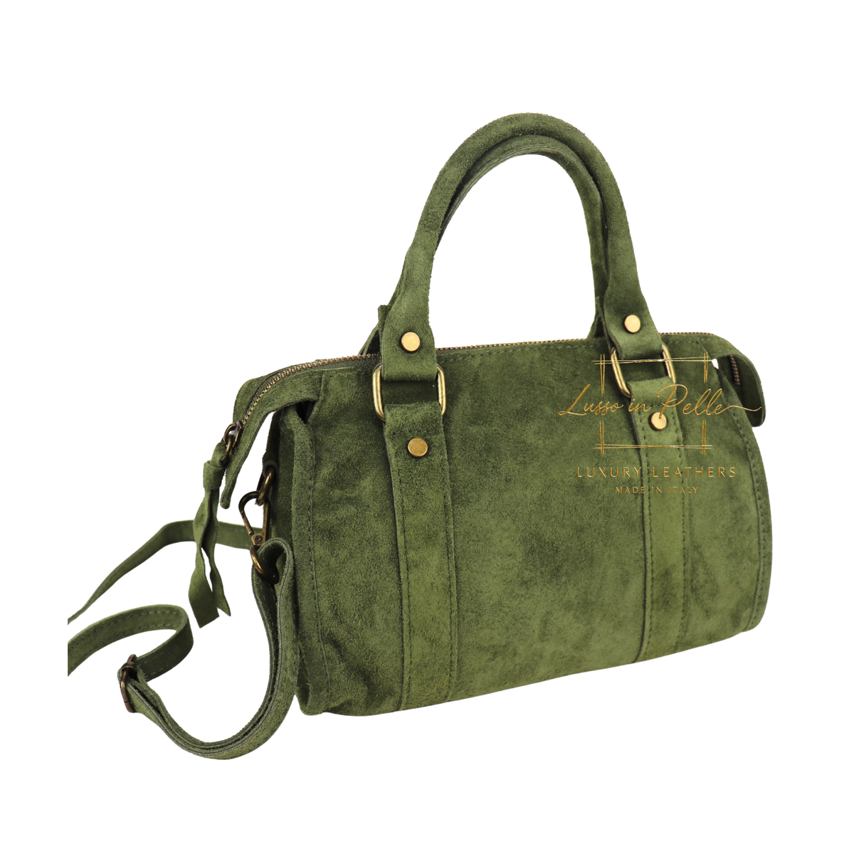 Small Suede Top Handle Crossbody Bag – Soft Genuine Leather Handbag with Detachable Strap