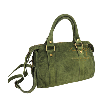 Small Suede Top Handle Crossbody Bag – Soft Genuine Leather Handbag with Detachable Strap